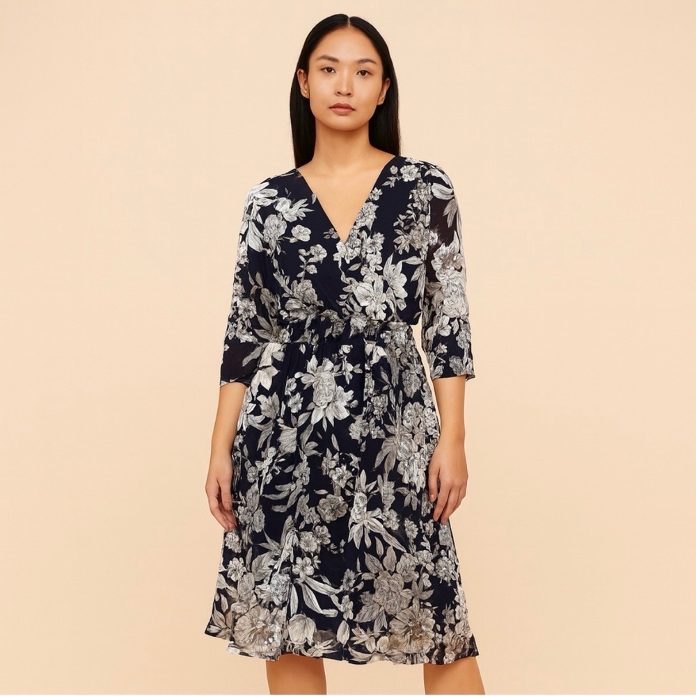 Kate & Lily Floral Navy Fit and Flare Dress Size 14
